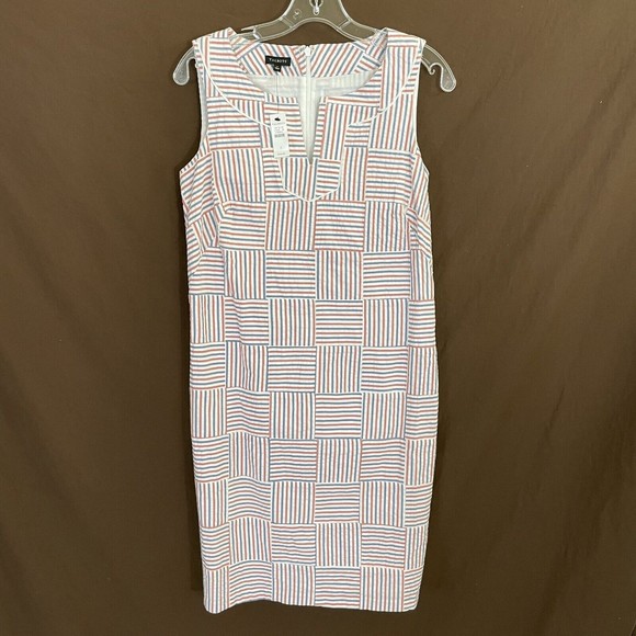 NWT Talbots Seersucker Patchwork Shift Dress Size 2 Blue Red - Picture 2 of 8